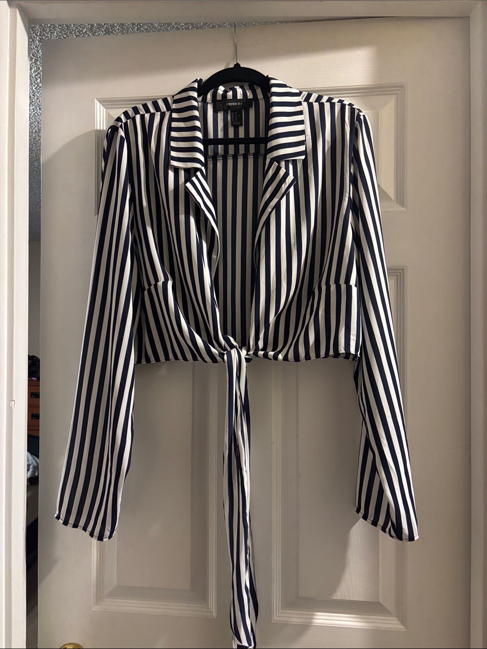 Forever 21 Navy and White Striped Tie-Front Blazer